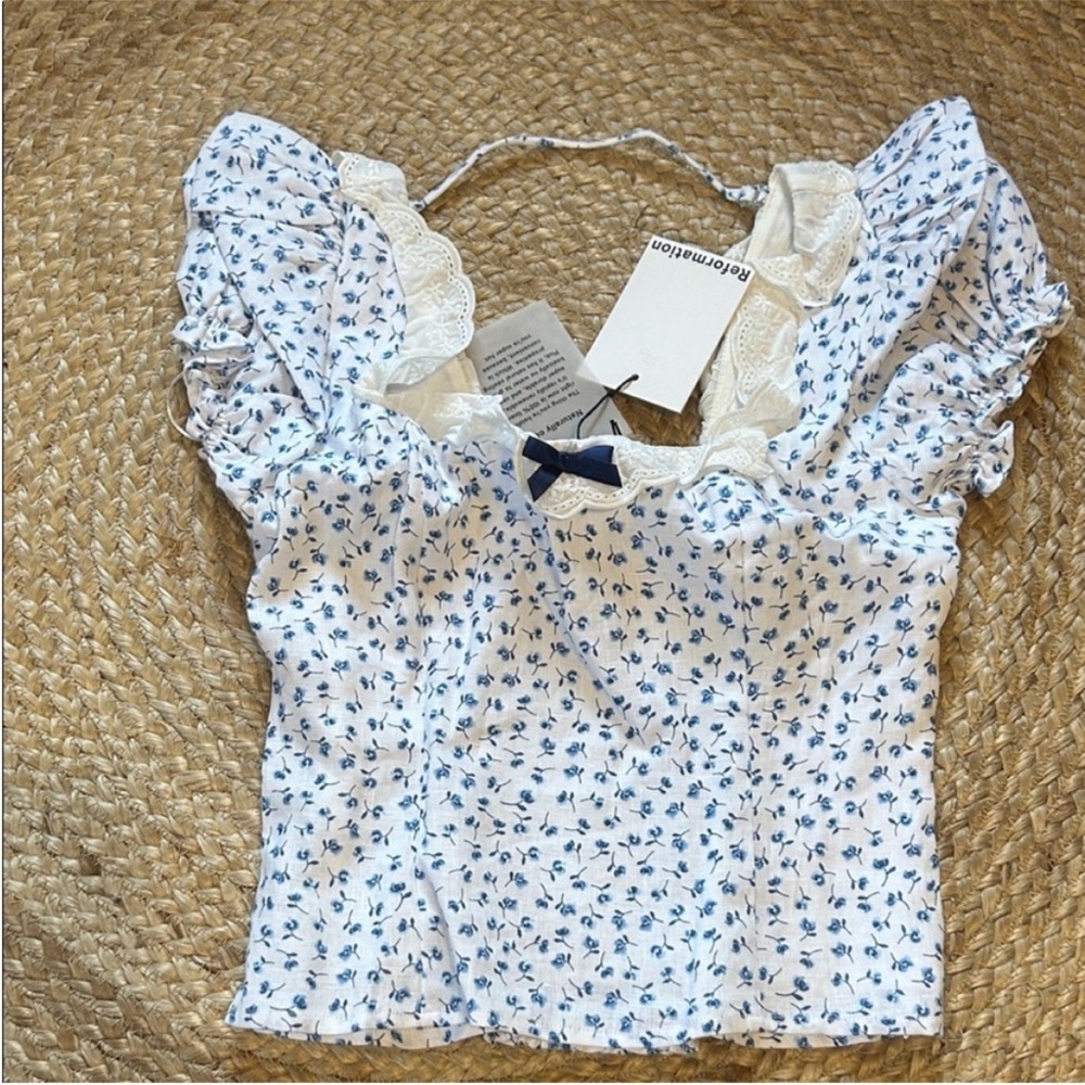 NWT • Reformation Alice Linen Top in Hanna Print - Picture 2 of 7